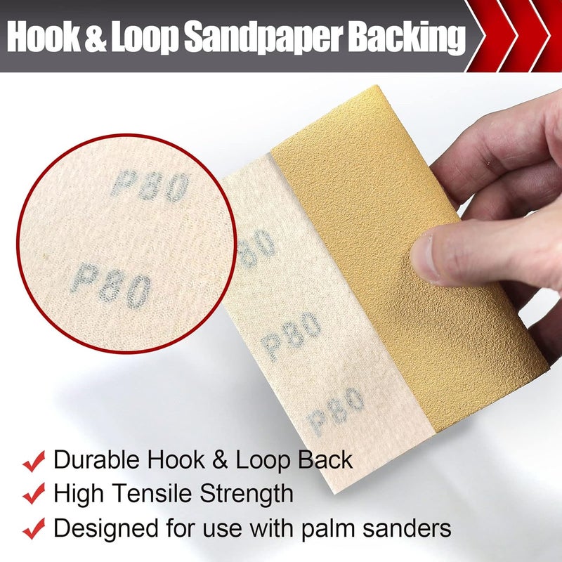 BOSHCRAFT 50 Pcs Premium Sand Paper, 1/4 Sand Paper Sheet Hook and Loop Backing 80/120/150/220/320/400 Grit Sandpaper Assortment Sandpaper for Wood Metal Automotive Palm Sanders 5.5" x 4.5" - Image 3